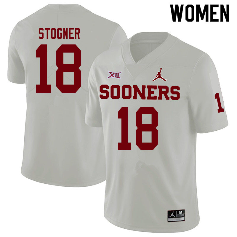 Women #18 Austin Stogner Oklahoma Sooners Jordan Brand College Football Jerseys Sale-White - Click Image to Close